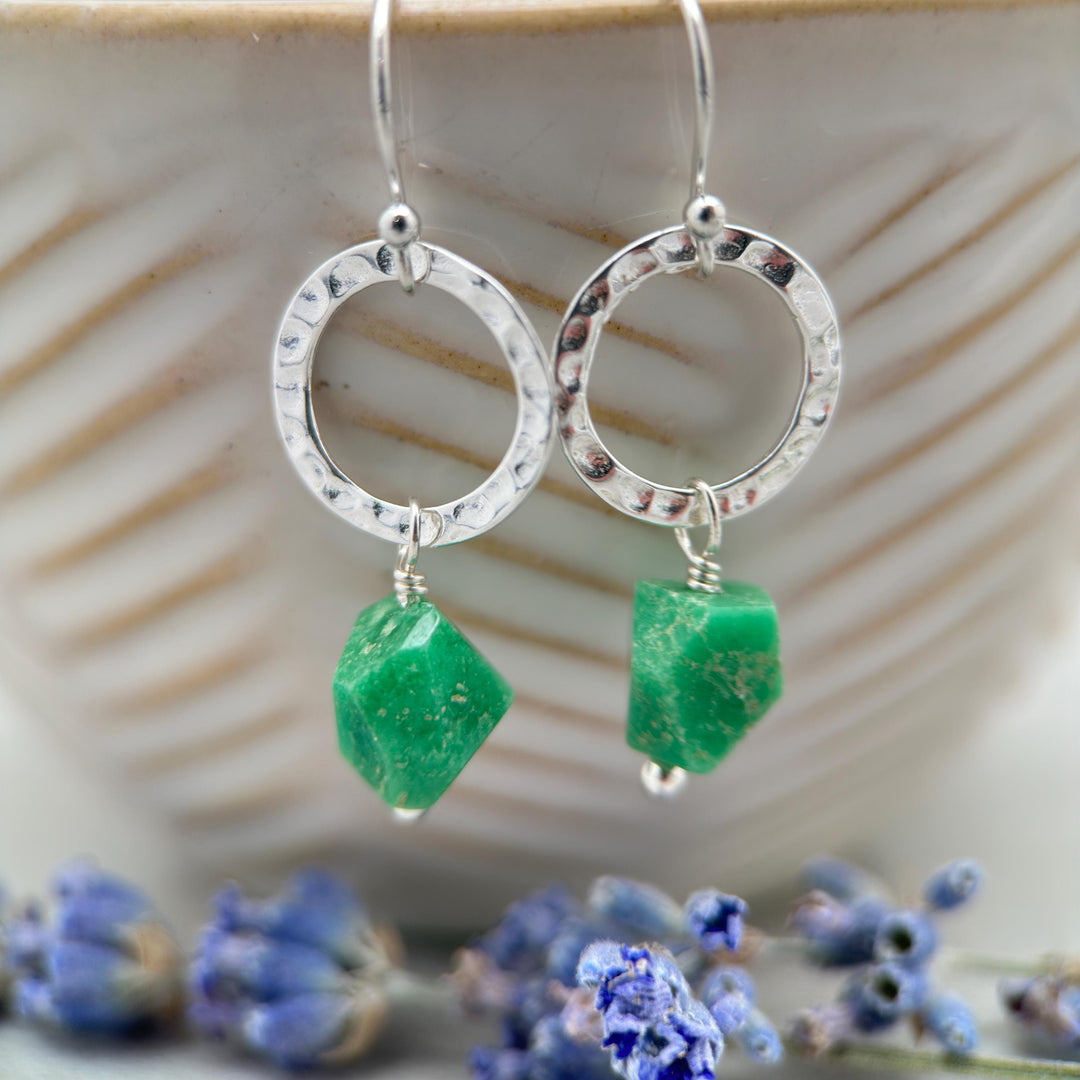 Green Variscite Earrings – Sterling Silver Loop Earrings – Handmade Gemstone Jewelry - SunlightSilver