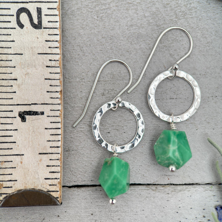 Green Variscite Earrings – Sterling Silver Loop Earrings – Handmade Gemstone Jewelry - SunlightSilver