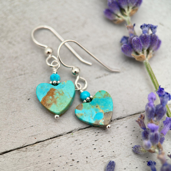Kingman Turquoise Heart and Sterling Silver Earrings - Love symbol - American Rustic Southwest Turquoise - SunlightSilver