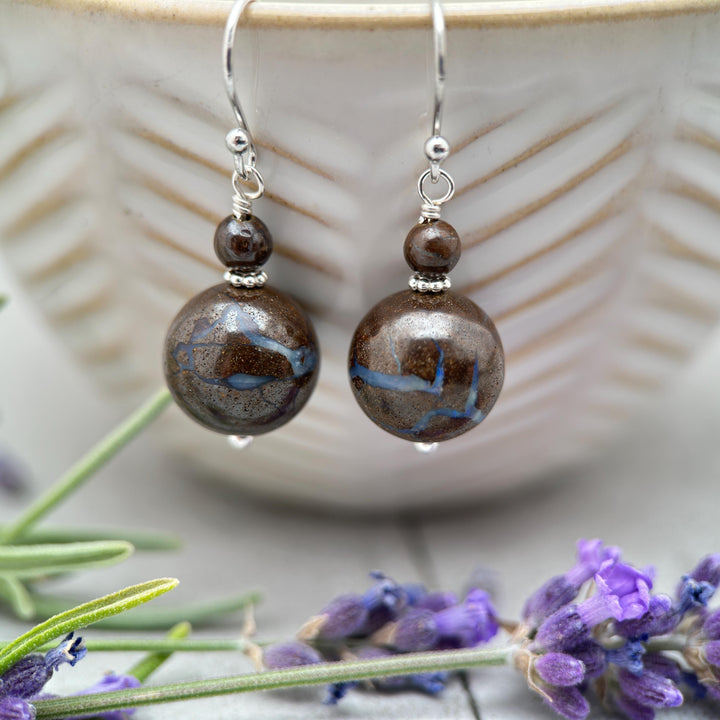 Australian Boulder Opal and Sterling Silver Earrings - SunlightSilver