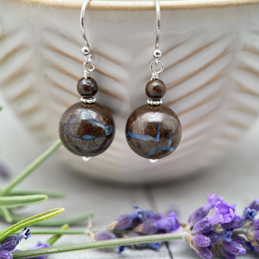 Australian Boulder Opal and Sterling Silver Earrings - SunlightSilver
