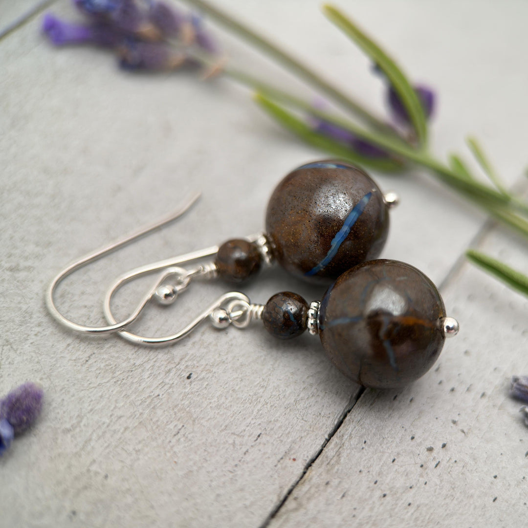 Australian Boulder Opal and Sterling Silver Earrings - SunlightSilver