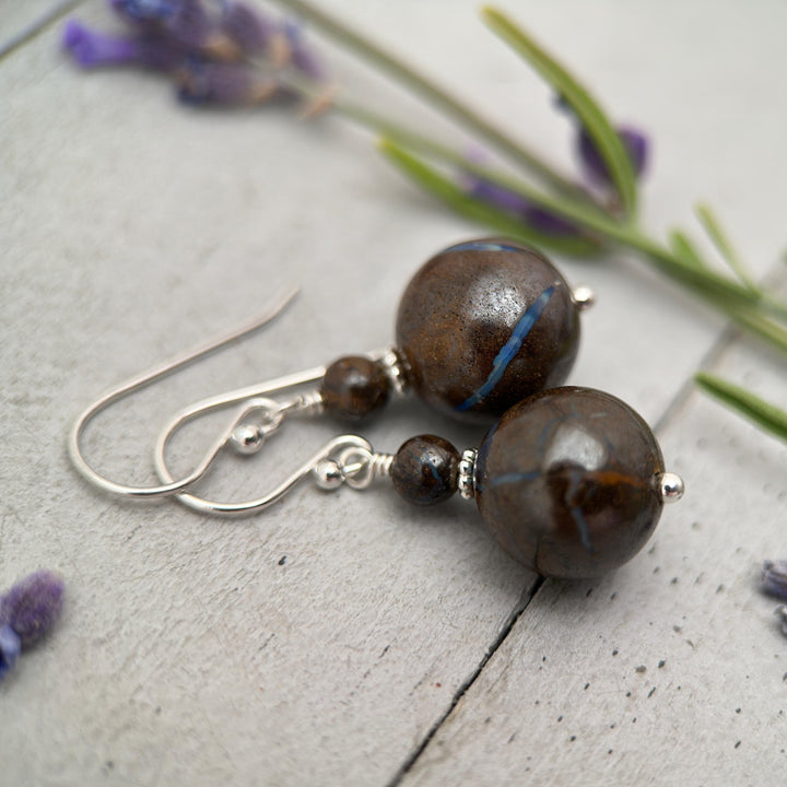 Australian Boulder Opal and Sterling Silver Earrings - SunlightSilver