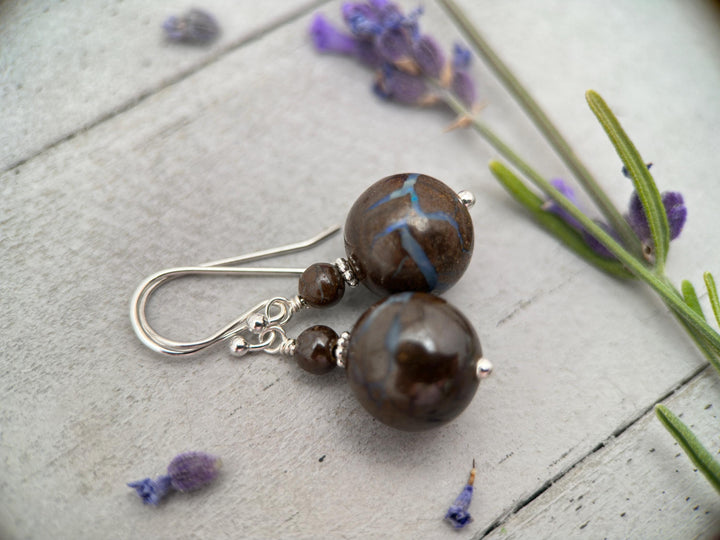 Australian Boulder Opal and Sterling Silver Earrings - SunlightSilver