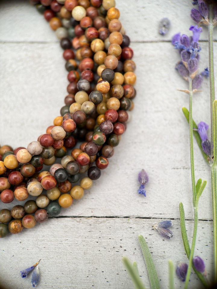 Red Cherry Creek Jasper and Sterling Silver Necklace - 4mm Beaded Montana Gemstone Necklace - SunlightSilver