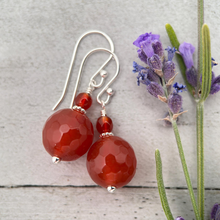 Carnelian and Sterling Silver Earrings – Orange Red Gemstone Jewelry - SunlightSilver
