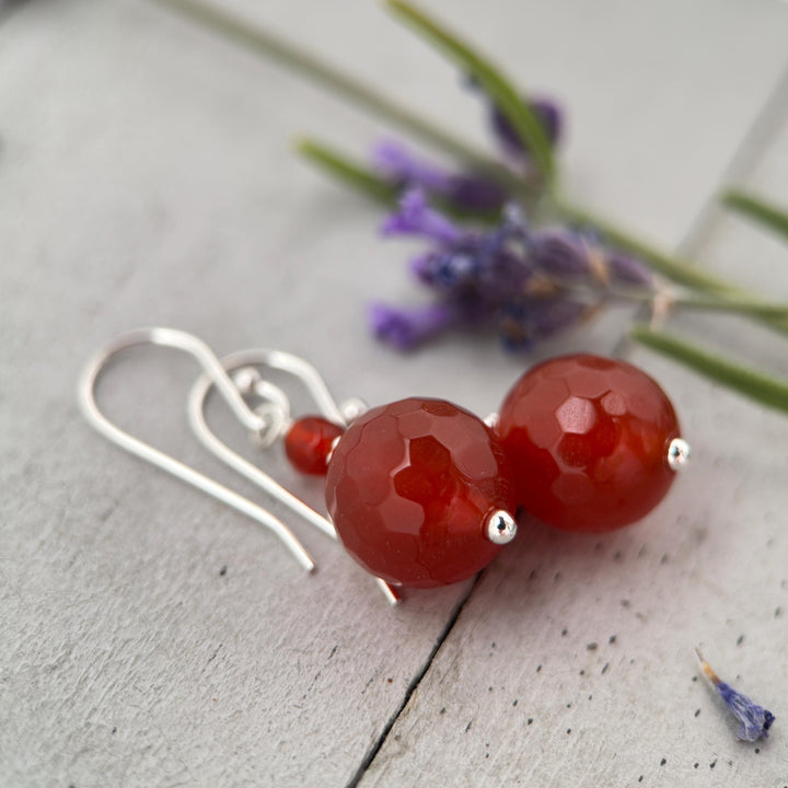 Carnelian and Sterling Silver Earrings – Orange Red Gemstone Jewelry - SunlightSilver
