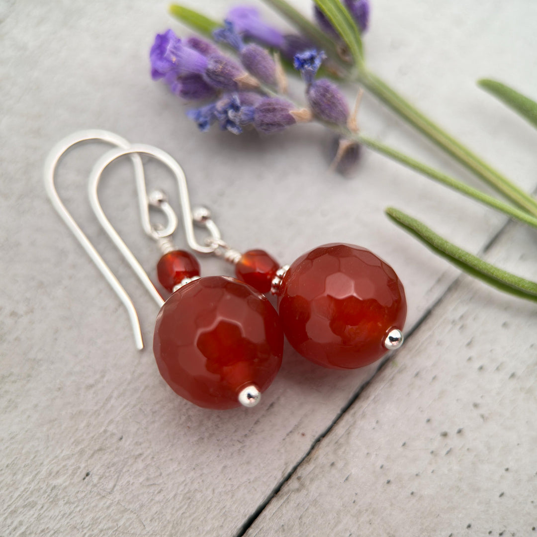 Carnelian and Sterling Silver Earrings – Orange Red Gemstone Jewelry - SunlightSilver