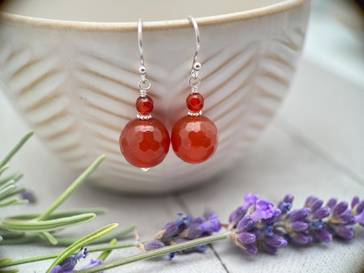 Carnelian and Sterling Silver Earrings – Orange Red Gemstone Jewelry - SunlightSilver