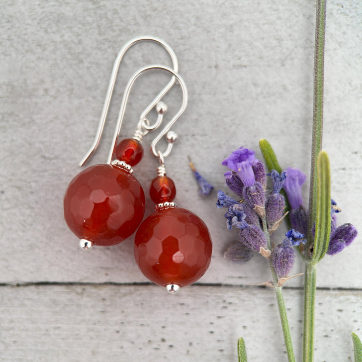 Carnelian and Sterling Silver Earrings – Orange Red Gemstone Jewelry - SunlightSilver