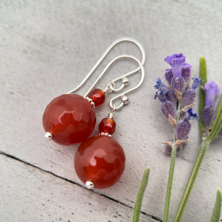 Carnelian and Sterling Silver Earrings – Orange Red Gemstone Jewelry - SunlightSilver