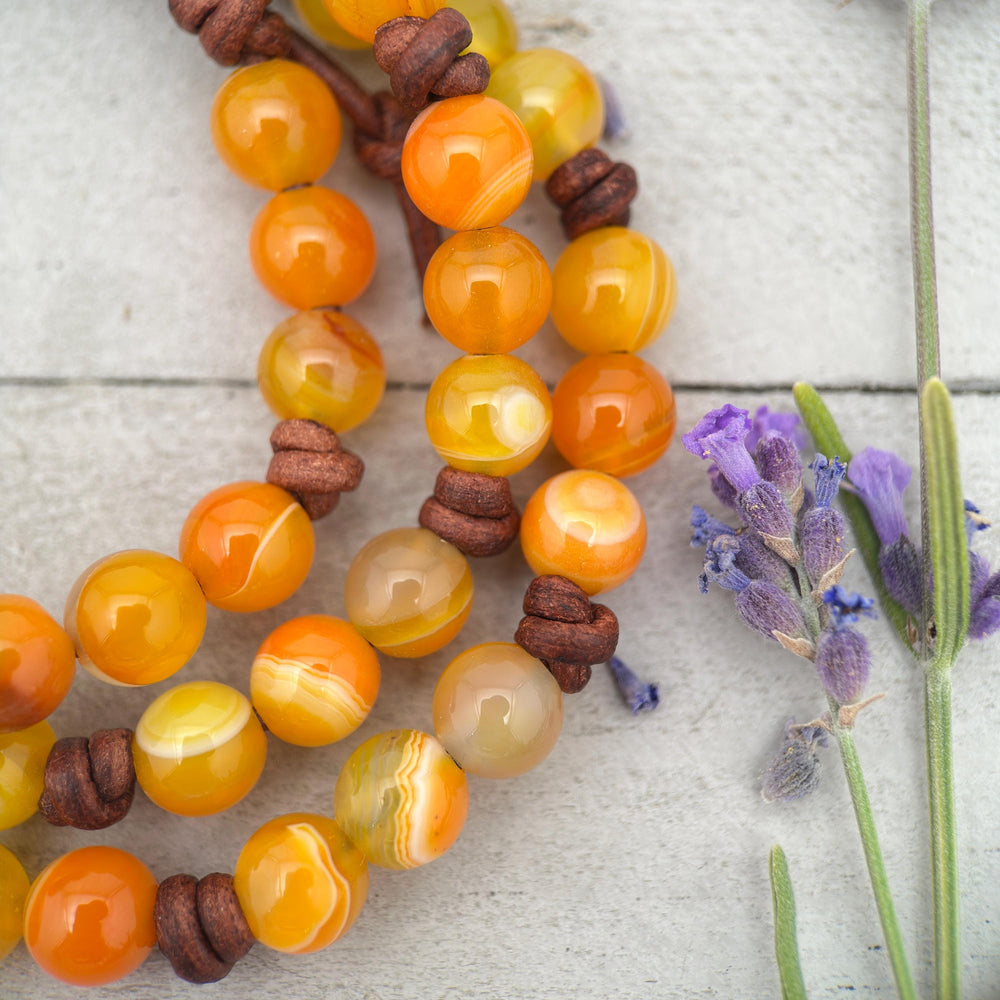 Sardonyx and Leather Stacking Bracelet - August Birthstone Jewelry - Limited Edition - SunlightSilver
