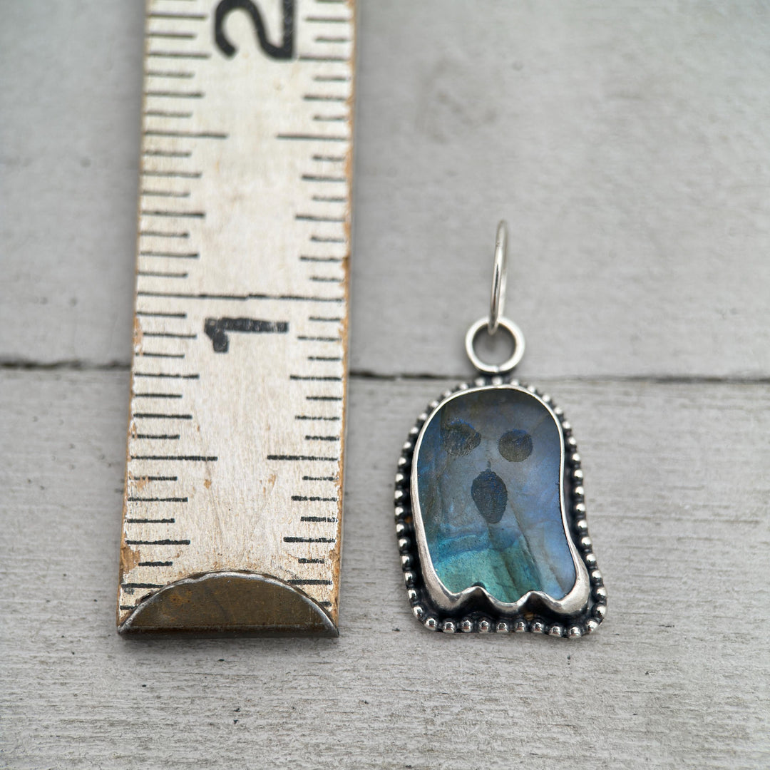Labradorite Ghost Pendant Sterling Silver Necklace - Rainbow Flash Gemstone - Gothic Mystic Halloween Jewelry - SunlightSilver