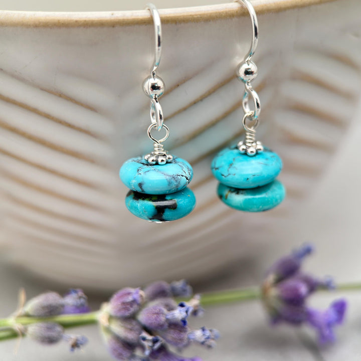 Gorgeous Natural Turquoise and Sterling Silver Small Earrings – December Birthstone - Handmade in the USA - SunlightSilver