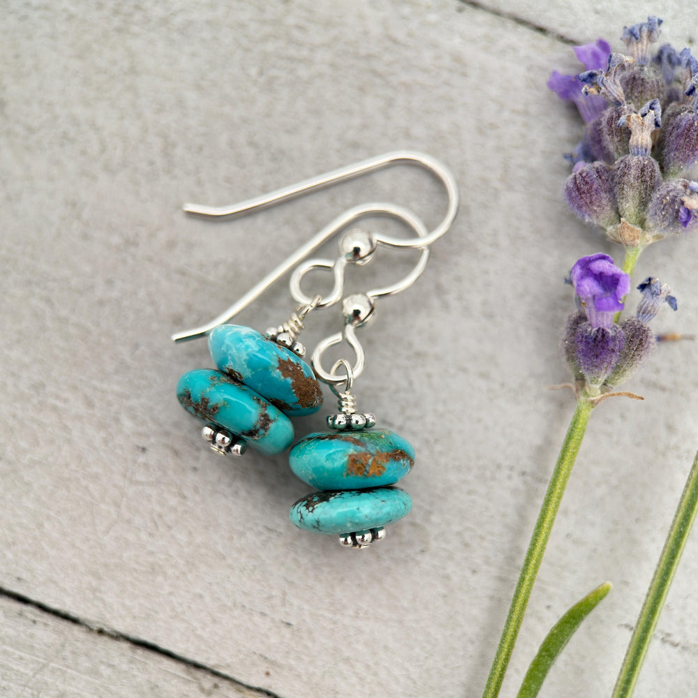 Gorgeous Natural Turquoise and Sterling Silver Small Earrings – December Birthstone - Handmade in the USA - SunlightSilver