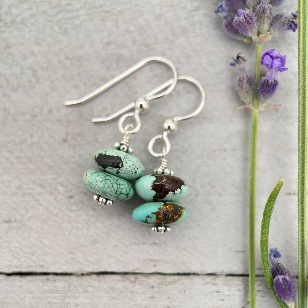 Gorgeous Natural Turquoise and Sterling Silver Small Earrings – December Birthstone - Handmade in the USA - SunlightSilver