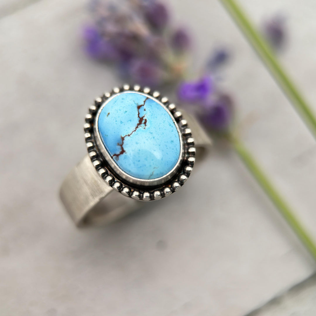 Golden Hills Turquoise Ring | Rare Pastel Blue & Lavender Turquoise in Sterling Silver, Size 8 - SunlightSilver