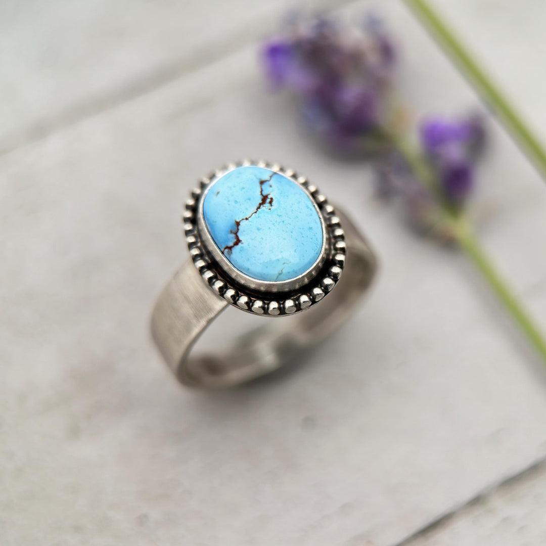 Golden Hills Turquoise Ring | Rare Pastel Blue & Lavender Turquoise in Sterling Silver, Size 8 - SunlightSilver