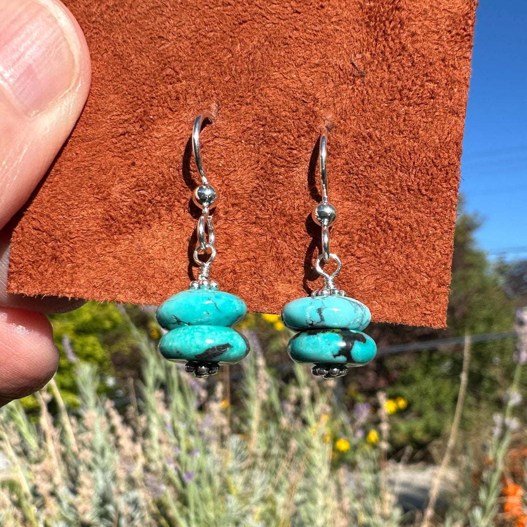 Gorgeous Natural Turquoise and Sterling Silver Small Earrings – December Birthstone - Handmade in the USA - SunlightSilver