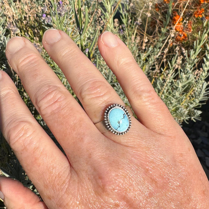 Golden Hills Turquoise Ring | Rare Pastel Blue & Lavender Turquoise in Sterling Silver, Size 8 - SunlightSilver