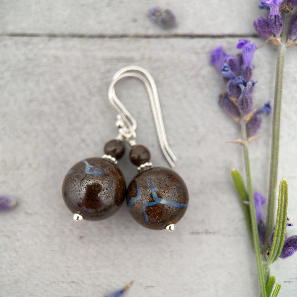 Australian Boulder Opal and Sterling Silver Earrings - SunlightSilver