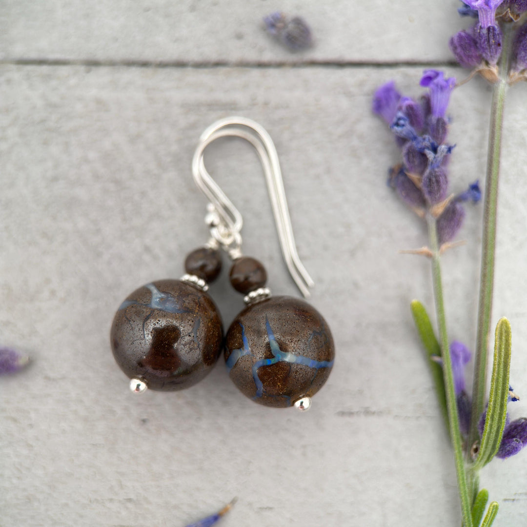 Australian Boulder Opal and Sterling Silver Earrings - SunlightSilver