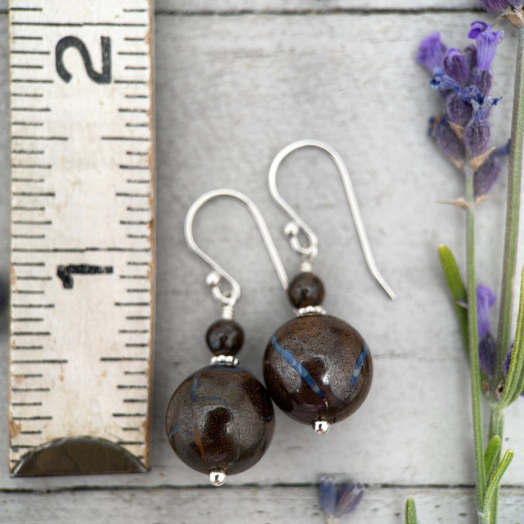 Australian Boulder Opal and Sterling Silver Earrings - SunlightSilver