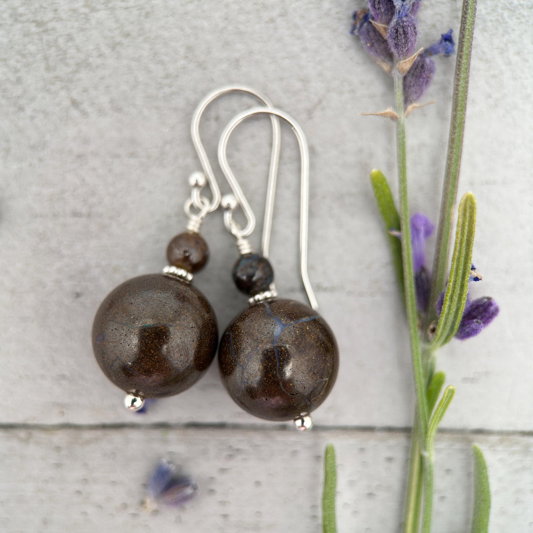 Australian Boulder Opal and Sterling Silver Earrings - SunlightSilver