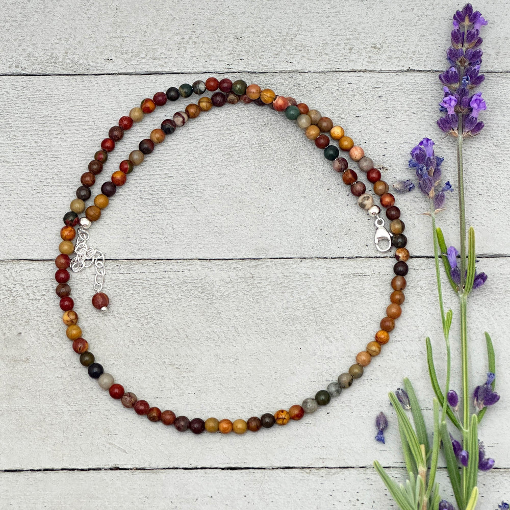 Red Cherry Creek Jasper and Sterling Silver Necklace - 4mm Beaded Montana Gemstone Necklace - SunlightSilver