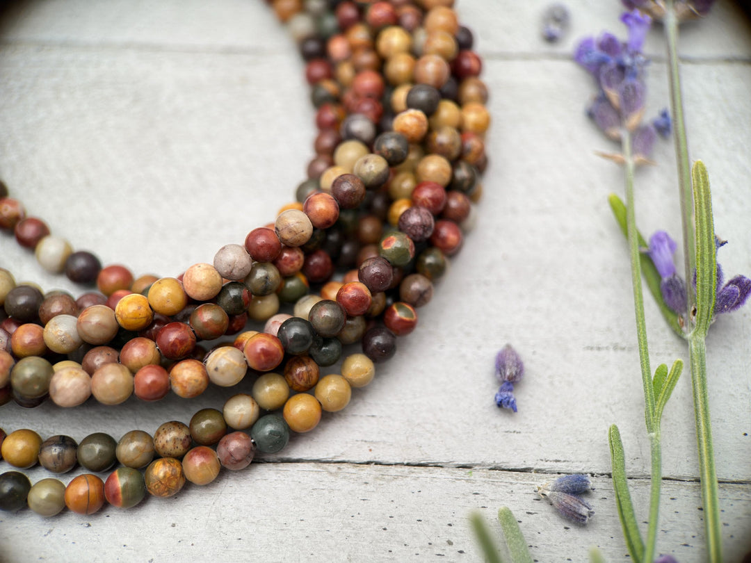 Red Cherry Creek Jasper and Sterling Silver Necklace - 4mm Beaded Montana Gemstone Necklace - SunlightSilver