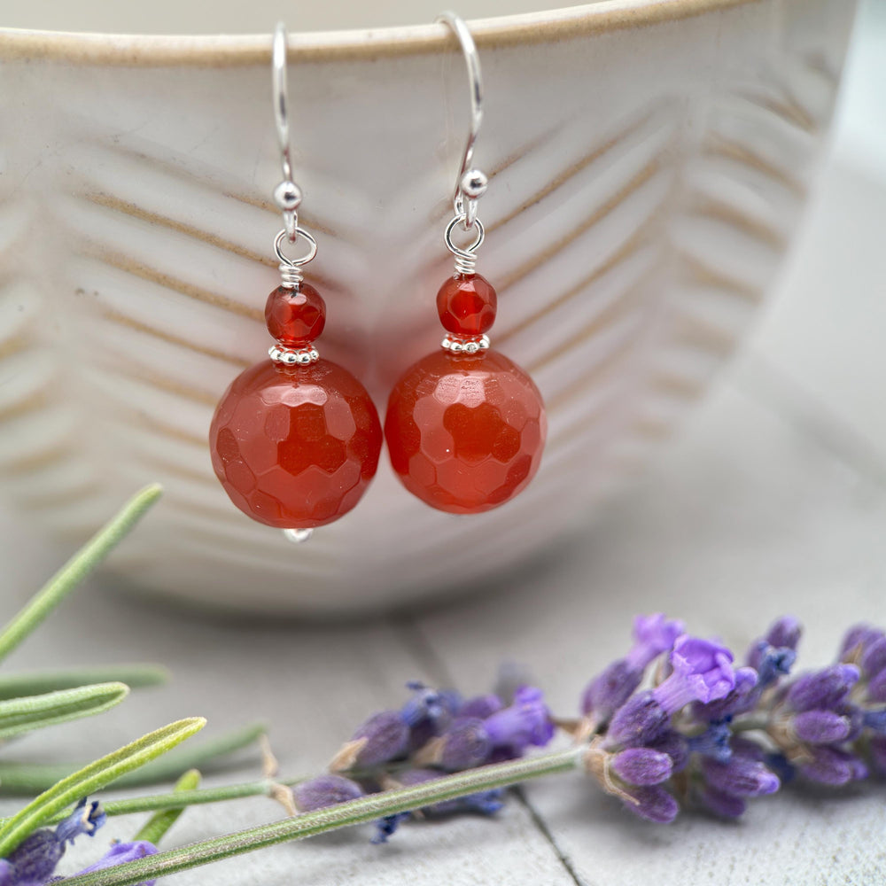 Carnelian and Sterling Silver Earrings – Orange Red Gemstone Jewelry - SunlightSilver