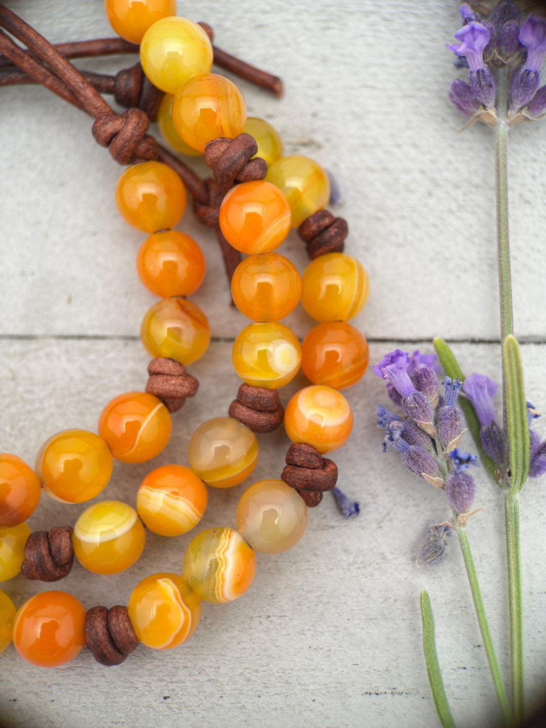 Sardonyx and Leather Stacking Bracelet - August Birthstone Jewelry - Limited Edition - SunlightSilver
