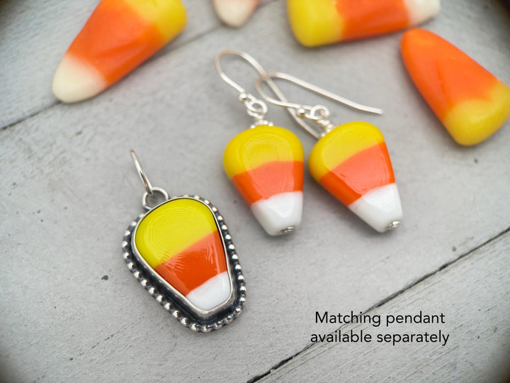 Candy Corn and Sterling Silver Earrings – Artisan Glass Beads - Halloween Autumn Fall Costume Jewelry - SunlightSilver