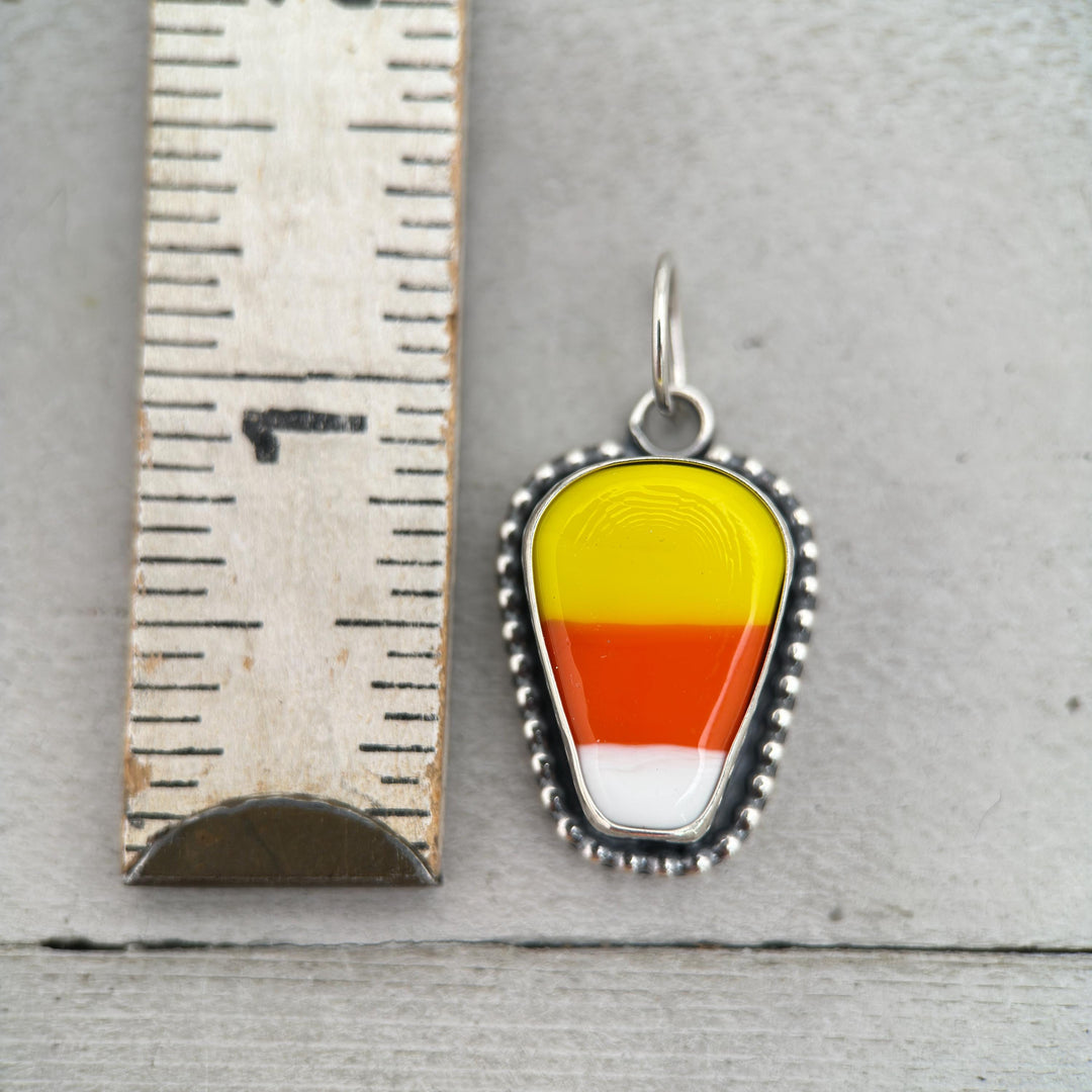 Candy Corn Pendant Necklace - Sterling Silver Halloween Jewelry - Artisan Glass Fall Autumn Jewelry - SunlightSilver