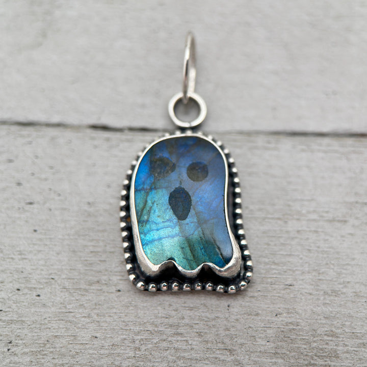 Labradorite Ghost Pendant Sterling Silver Necklace - Rainbow Flash Gemstone - Gothic Mystic Halloween Jewelry - SunlightSilver