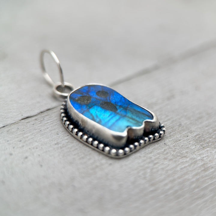 Labradorite Ghost Pendant Sterling Silver Necklace - Rainbow Flash Gemstone - Gothic Mystic Halloween Jewelry - SunlightSilver