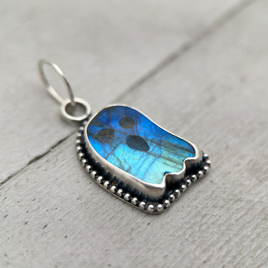 Labradorite Ghost Pendant Sterling Silver Necklace - Rainbow Flash Gemstone - Gothic Mystic Halloween Jewelry - SunlightSilver