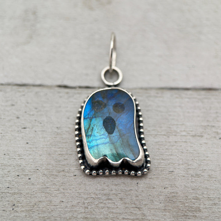 Labradorite Ghost Pendant Sterling Silver Necklace - Rainbow Flash Gemstone - Gothic Mystic Halloween Jewelry - SunlightSilver