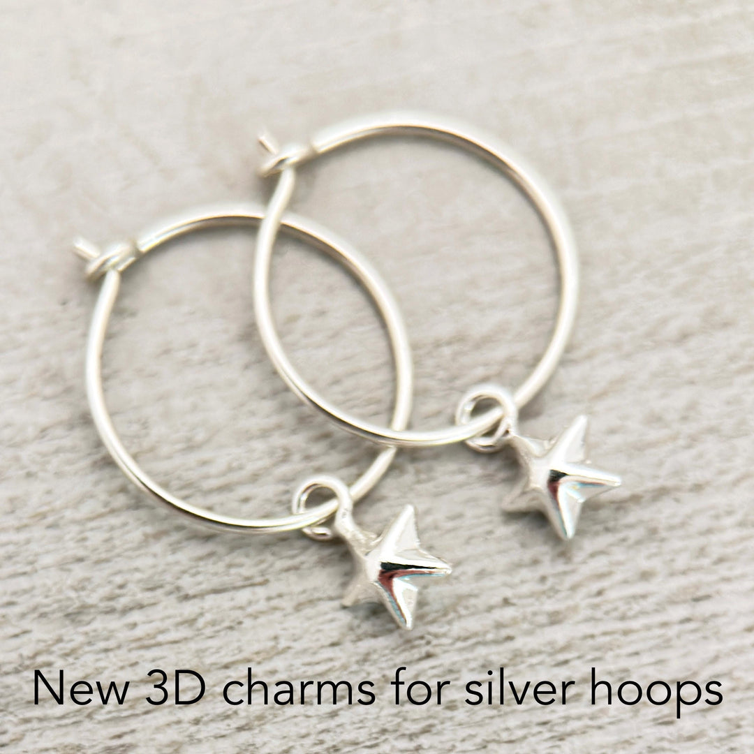 Star Charm Hoop Earrings Available in Solid 925 Sterling Silver, 14k Yellow or Rose Gold Fill - SunlightSilver