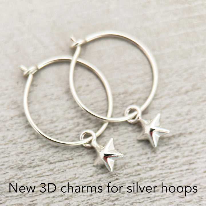 Star Charm Hoop Earrings Available in Solid 925 Sterling Silver, 14k Yellow or Rose Gold Fill - SunlightSilver