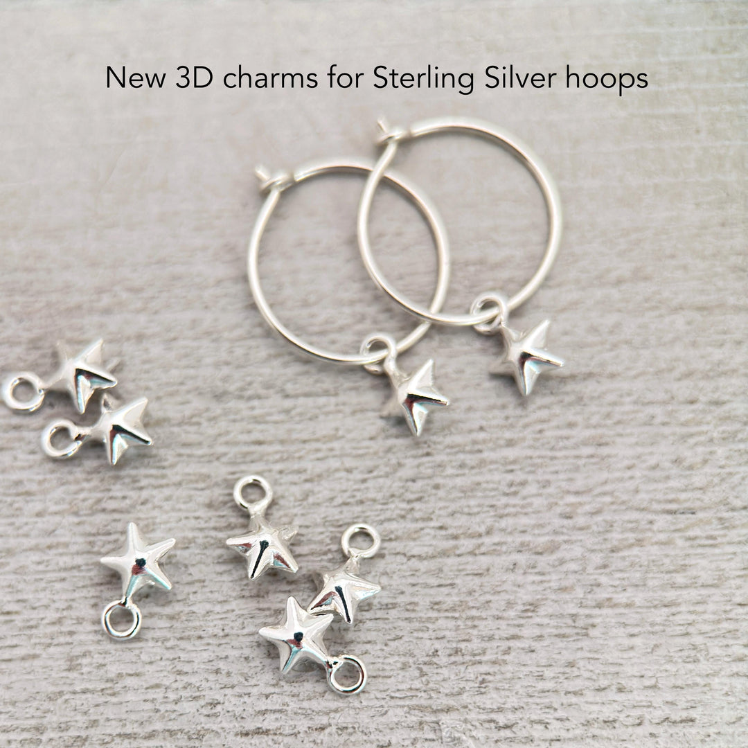 Star Charm Hoop Earrings Available in Solid 925 Sterling Silver, 14k Yellow or Rose Gold Fill - SunlightSilver