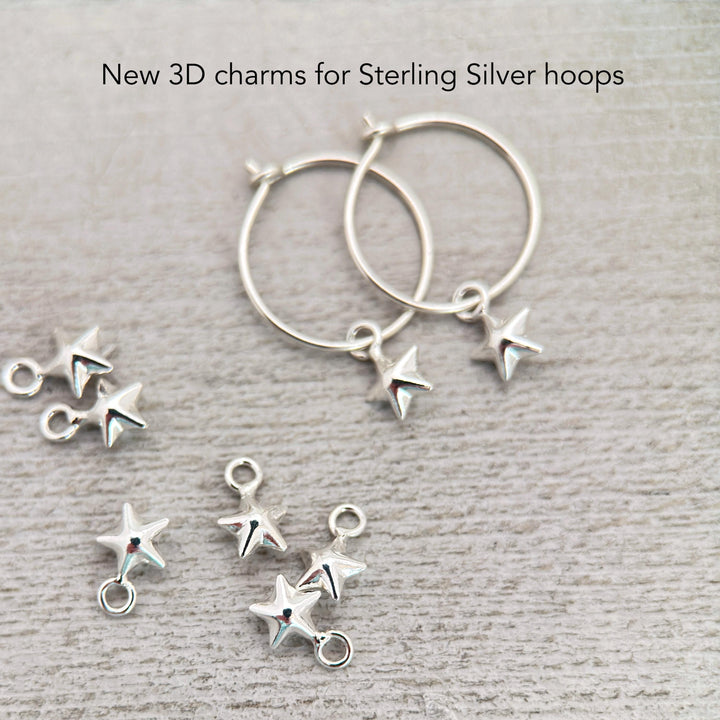 Star Charm Hoop Earrings Available in Solid 925 Sterling Silver, 14k Yellow or Rose Gold Fill - SunlightSilver