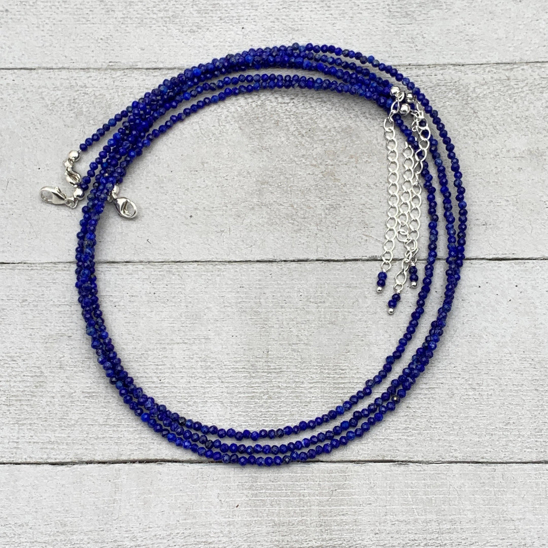Lapis Lazuli and Solid 925 Sterling Silver Beaded Necklace - SunlightSilver