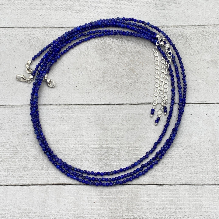 Lapis Lazuli and Solid 925 Sterling Silver Beaded Necklace - SunlightSilver