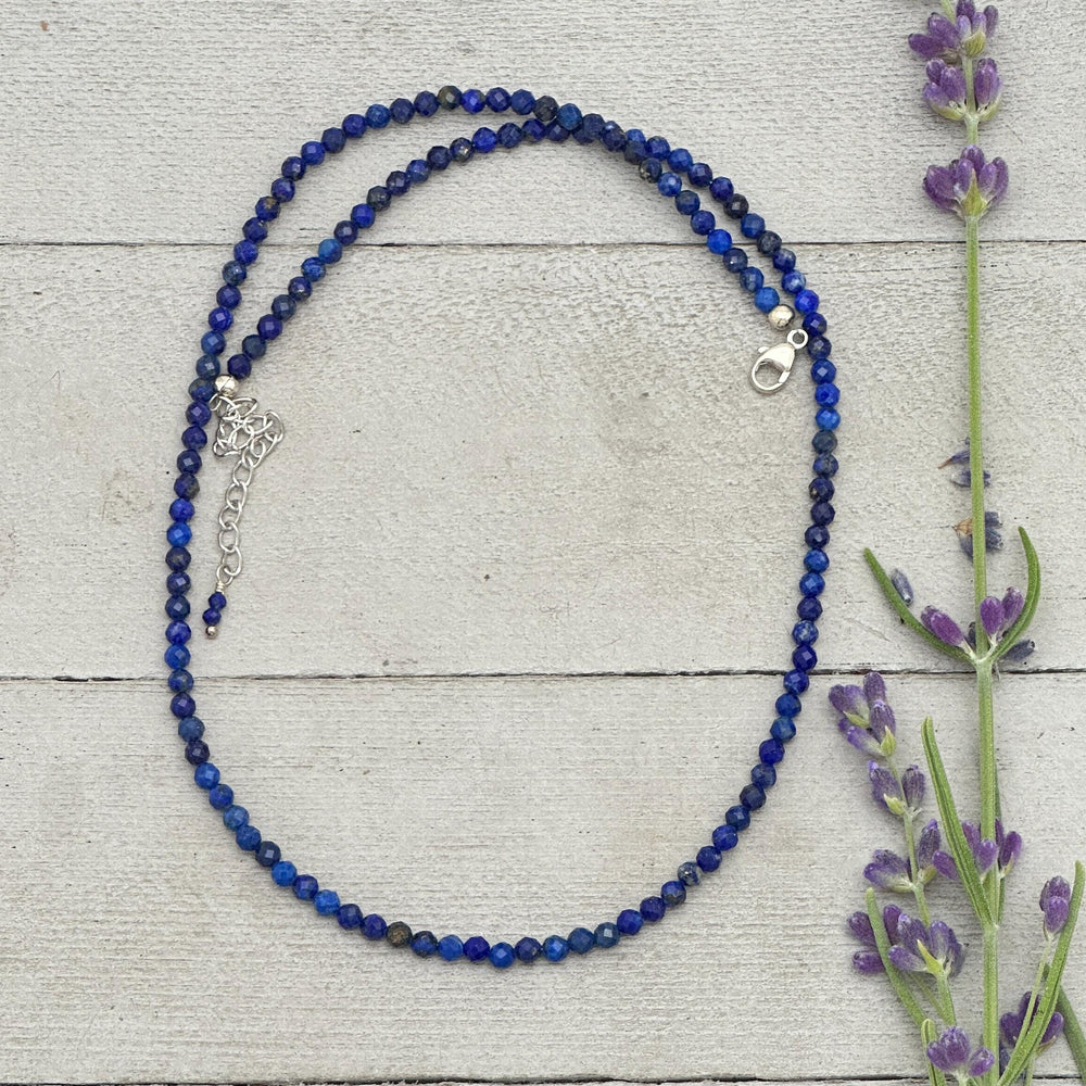 Lapis Lazuli and Solid 925 Sterling Silver Beaded Necklace - SunlightSilver