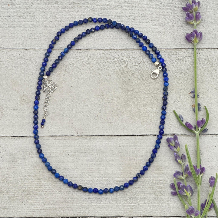 Lapis Lazuli and Solid 925 Sterling Silver Beaded Necklace - SunlightSilver