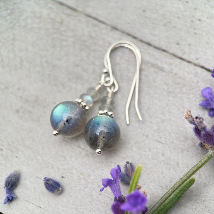 Glowing Labradorite and Sterling Silver Earrings - Aurora Borealis Northern Lights Stone - SunlightSilver