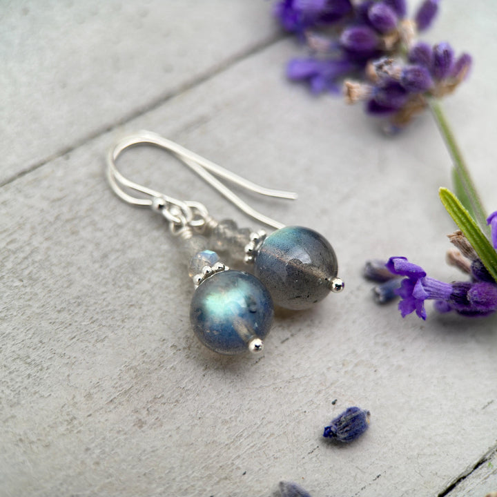 Glowing Labradorite and Sterling Silver Earrings - Aurora Borealis Northern Lights Stone - SunlightSilver