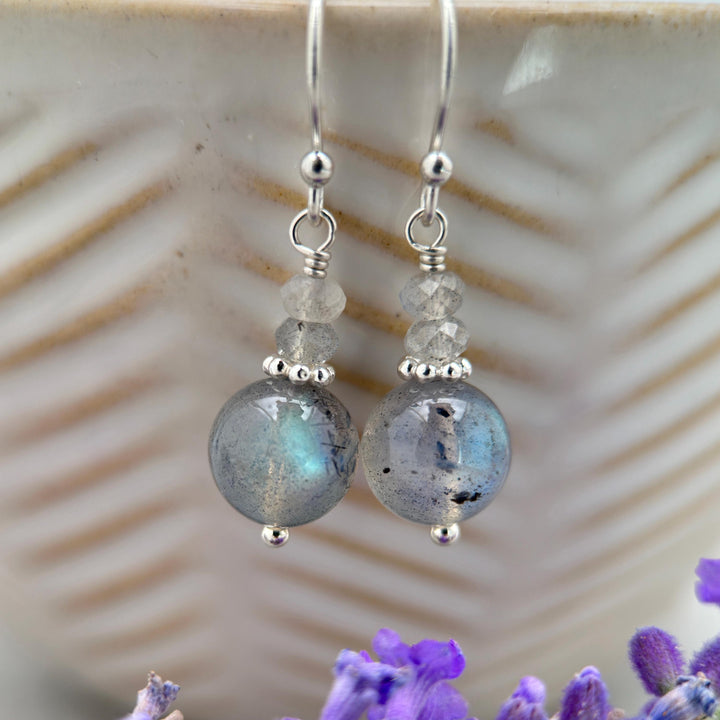 Glowing Labradorite and Sterling Silver Earrings - Aurora Borealis Northern Lights Stone - SunlightSilver