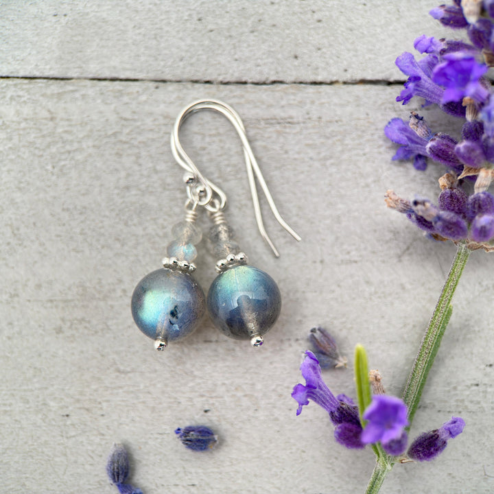 Glowing Labradorite and Sterling Silver Earrings - Aurora Borealis Northern Lights Stone - SunlightSilver